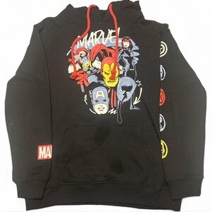 Marvel Black Hoodie with Superhero Graphics